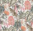 Dekor tapéta trópusi levél és virág mintával korall színben