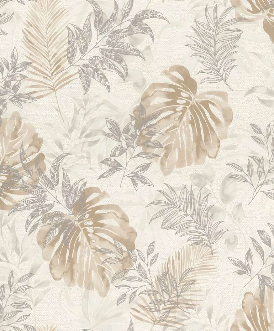 Dekor tapéta trópusi leveles mintával krém és barna színben