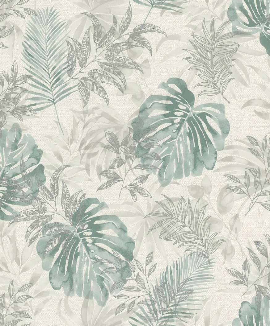 Dekor tapéta trópusi leveles mintával zöld színben