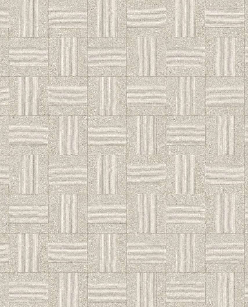 Dekor tapéta világos beige és világos homokbarna színű textil geometriai mintával