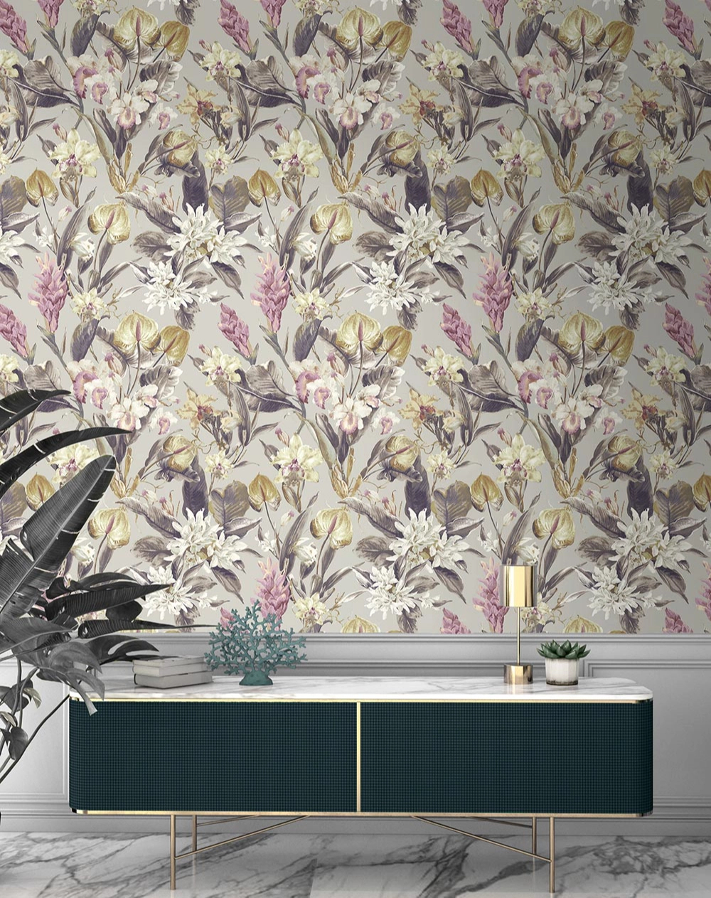 Dekor tapéta virág mintás tapéta beige és rózsaszín színben