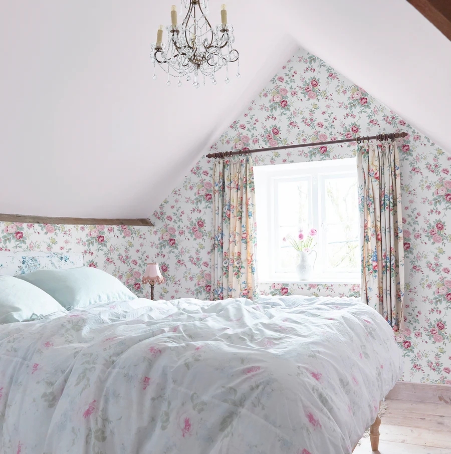 Dekor tapéta virág mintával fehér és rózsaszín színben