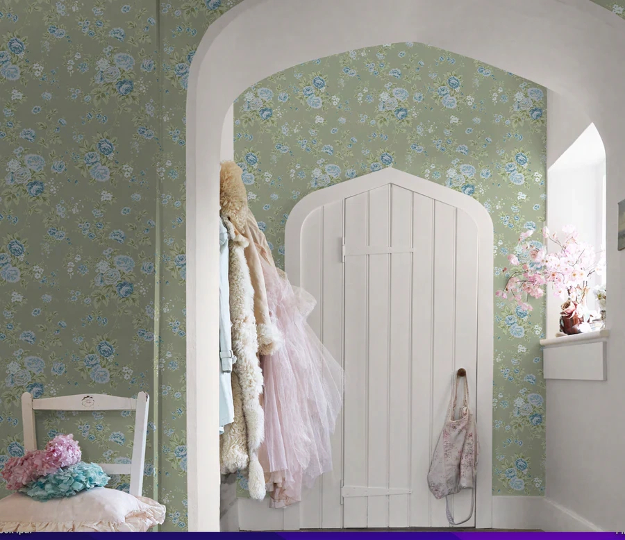 Dekor tapéta virág mintával zöld és kék színben