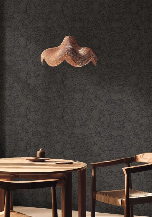 Dekor tapéta virágszirom mintával fényes antracit és fekete színben