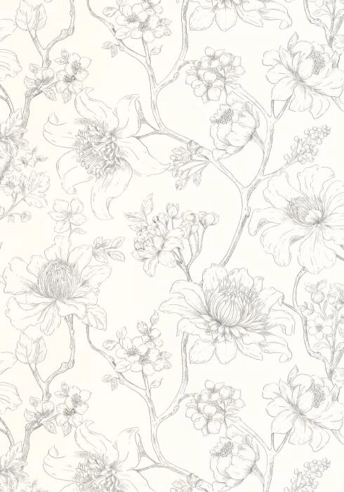 Dekor tapéta virágzó faág mintával fekete és fehér színben