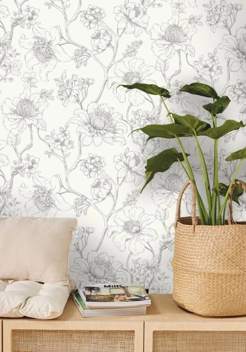 Dekor tapéta virágzó faág mintával fekete és fehér színben