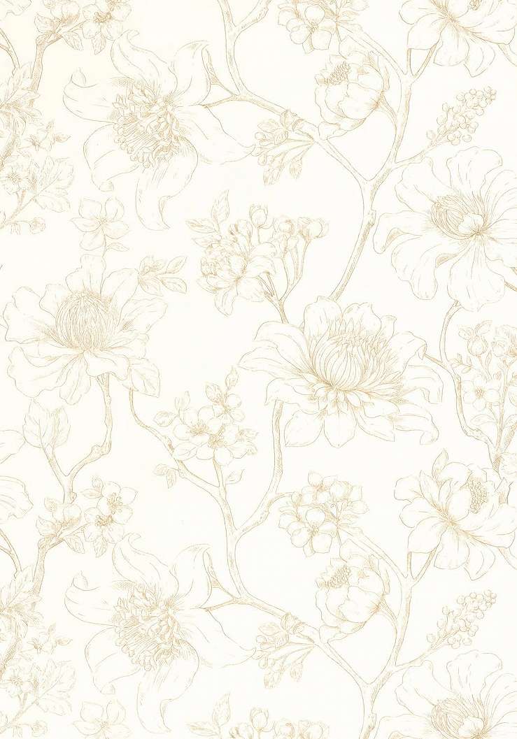 Dekor tapéta virágzó faág mintával fényes arany és fehér színben