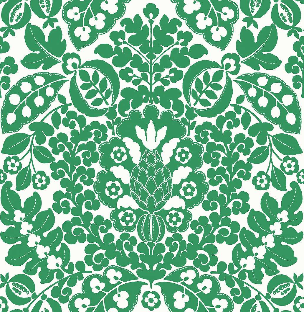 Dekor tapéta zöld színű gyümölcs damaszt mintával