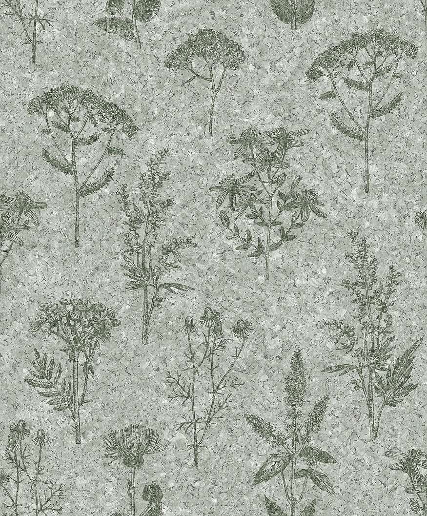 Dekor tapéta zöldeskék parafa hatású alapon mezei virágos mintával
