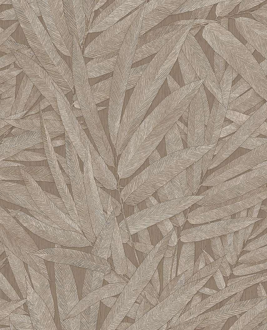 Dekor vinyl tapéta világosbarna és világos tópszínben sűrű pálmaleveles mintával