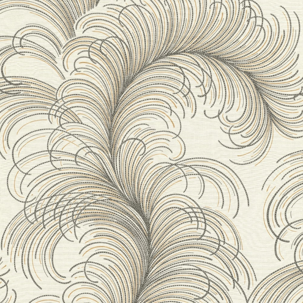 Dekora tapéta stilizált toll mintával krémfehér textiles alapon