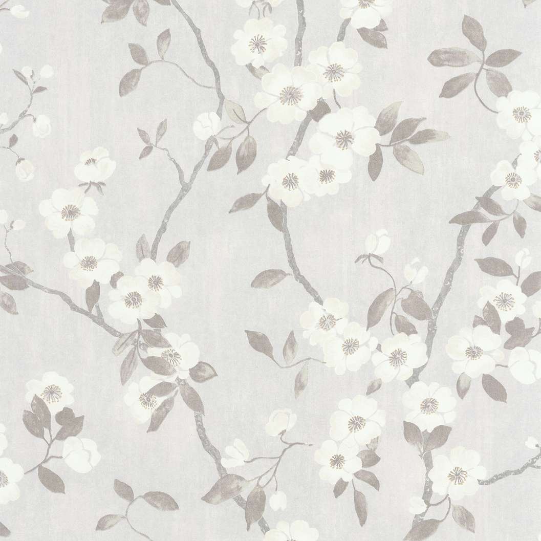 Design fehér, szürke tavaszi virágzás mintás tapéta