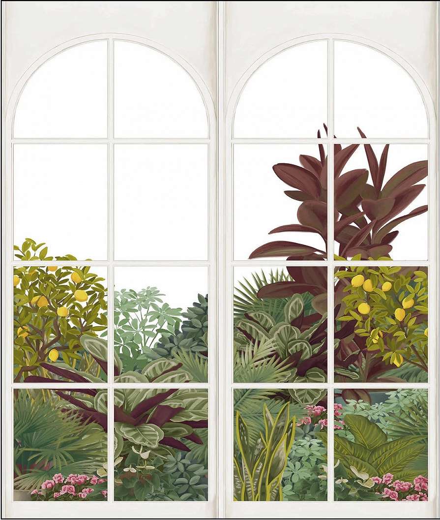 Design fotótapéta ajtó a trópusi tájra mintával L