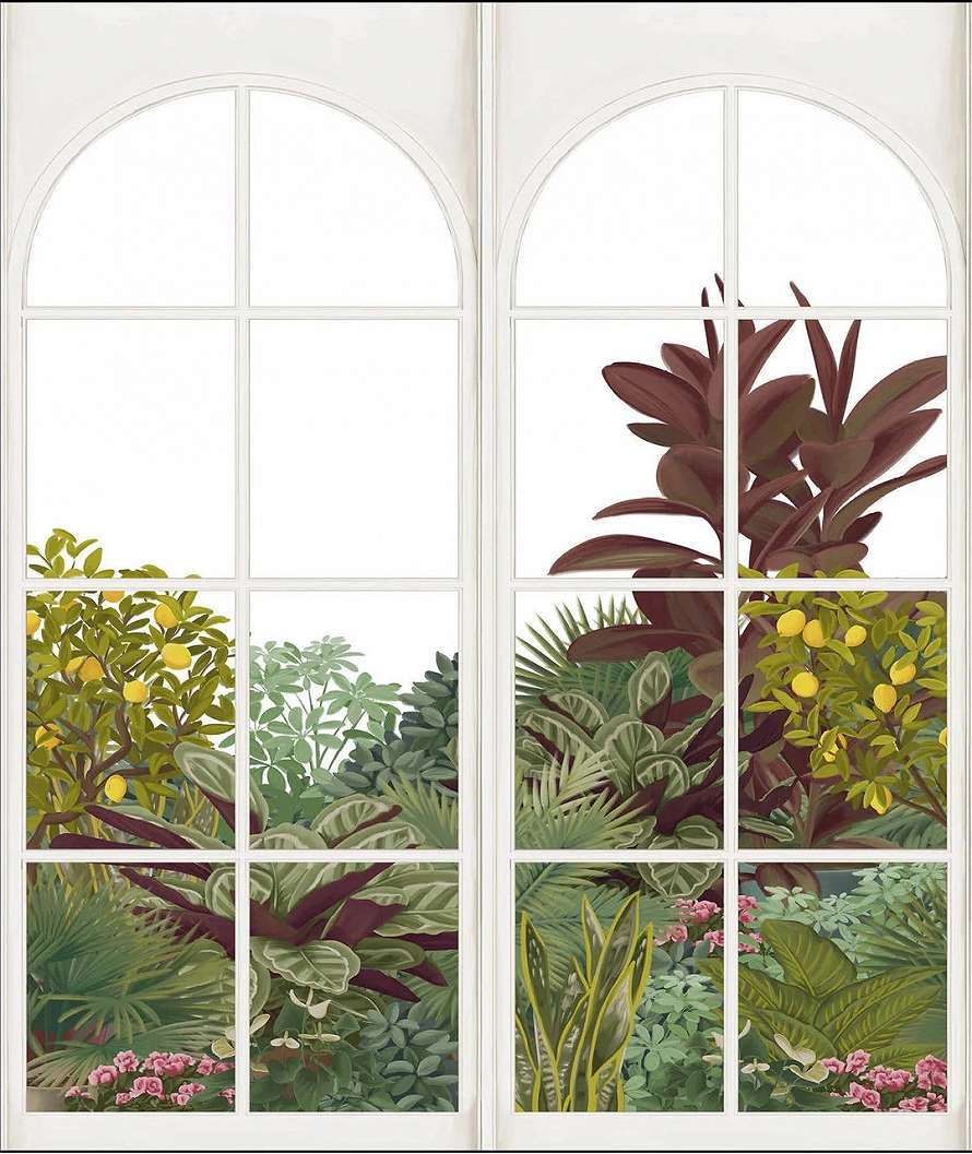 Design fotótapéta ajtó a trópusi tájra mintával M