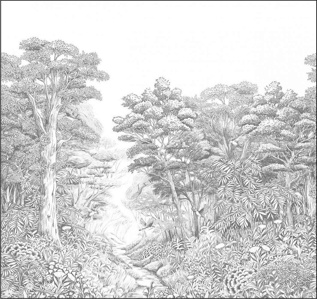 Design fotótapéta erdei ösvény mintával fekete fehér színben L