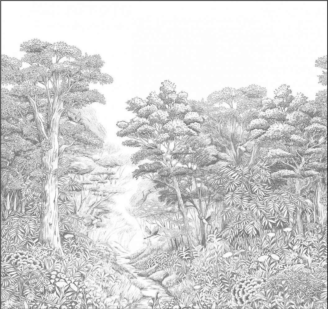 Design fotótapéta erdei ösvény mintával fekete fehér színben M