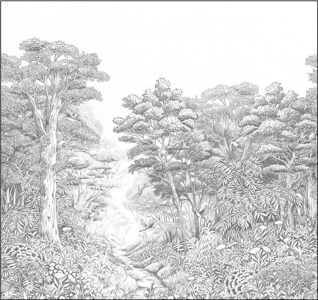 Design fotótapéta erdei ösvény mintával fekete fehér színben S