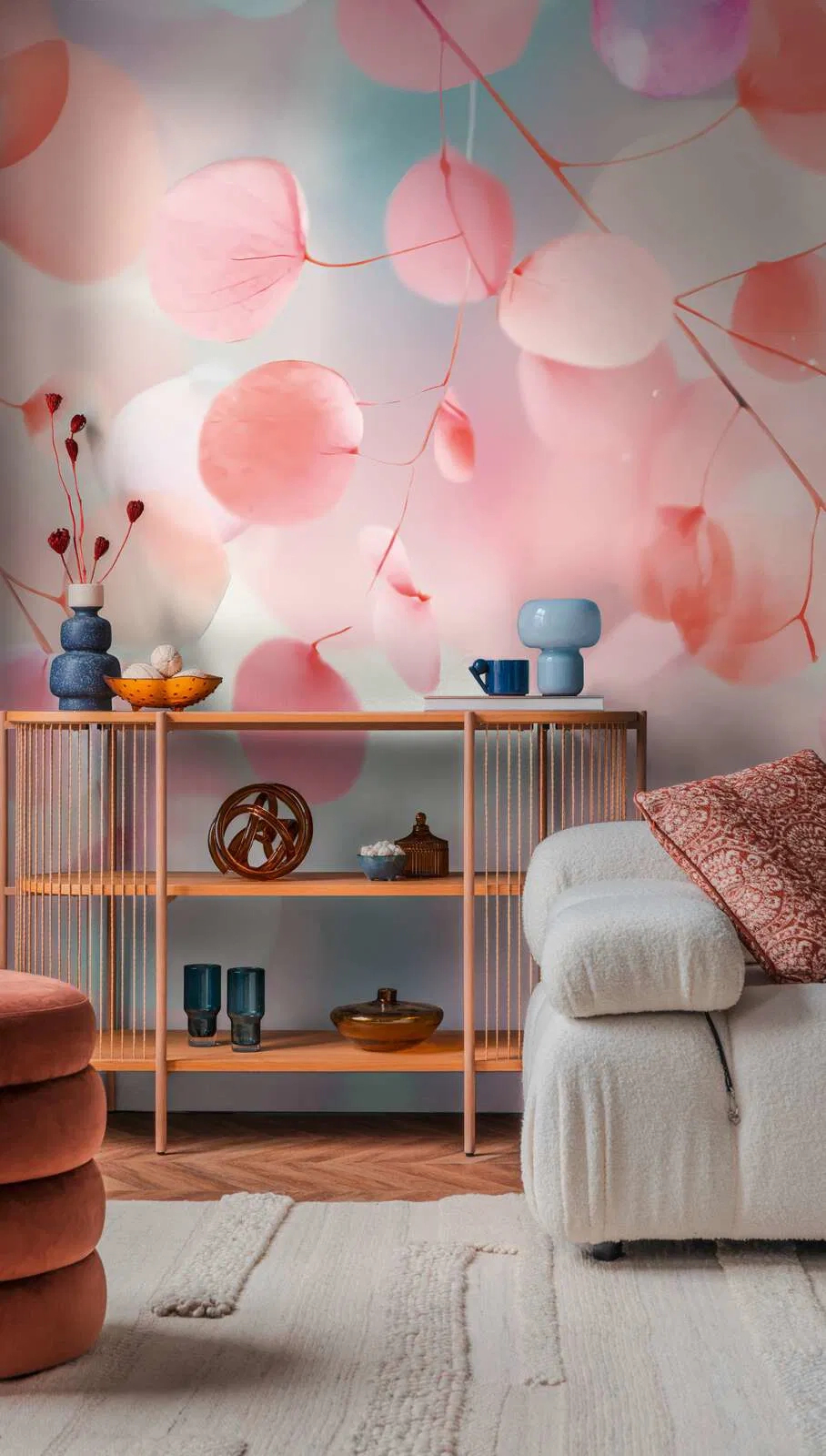 Design fotótapéta faág mintával rózsaszín színben