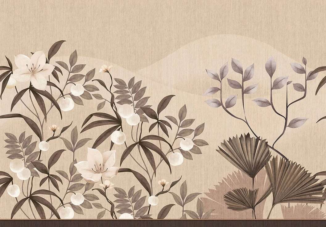 Design fotótapéta fák és virágok mintával barna színben 400cm x 280cm