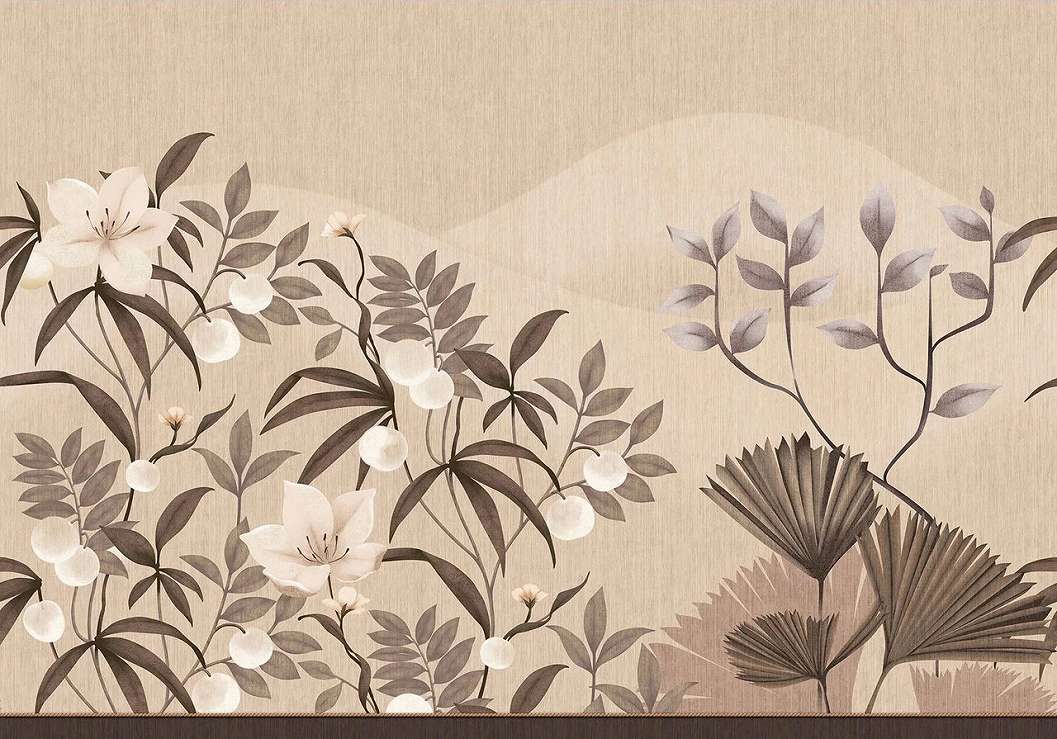 Design fotótapéta fák és virágok mintával barna színben 400cm x 310cm