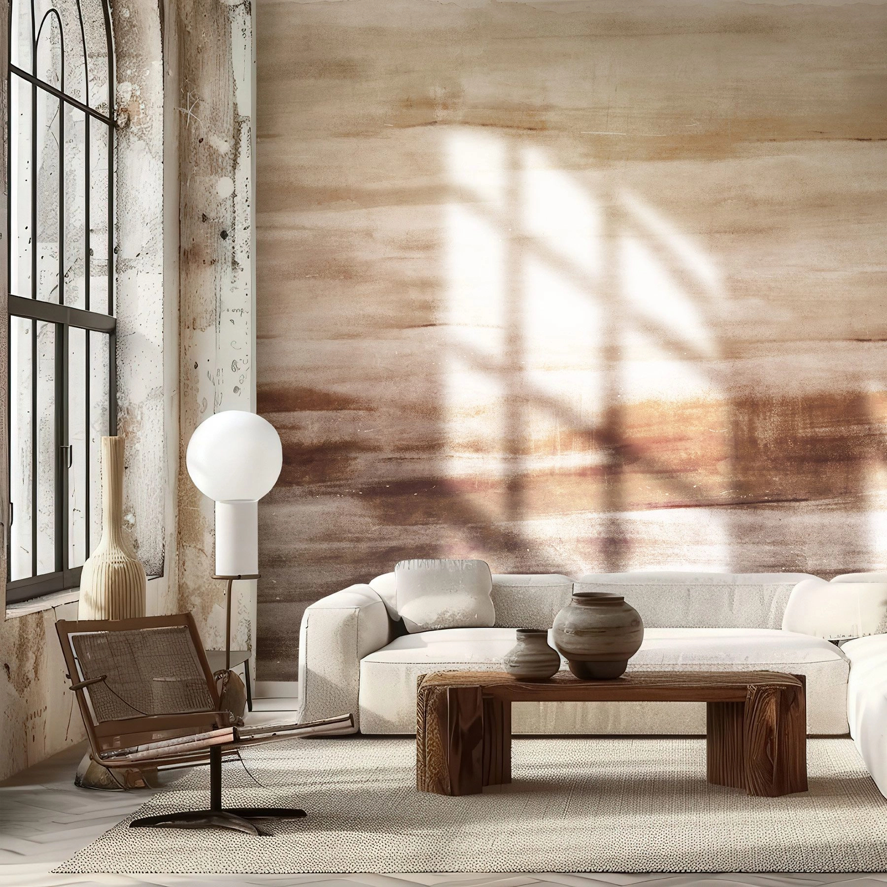 Design fotótapéta festett beton hatású mintával világosbarna színben