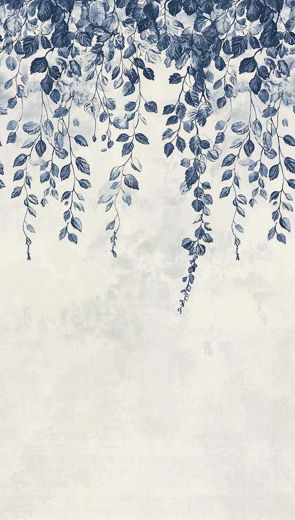 Design fotótapéta koptatotthatású leveles inda mintával kék színben