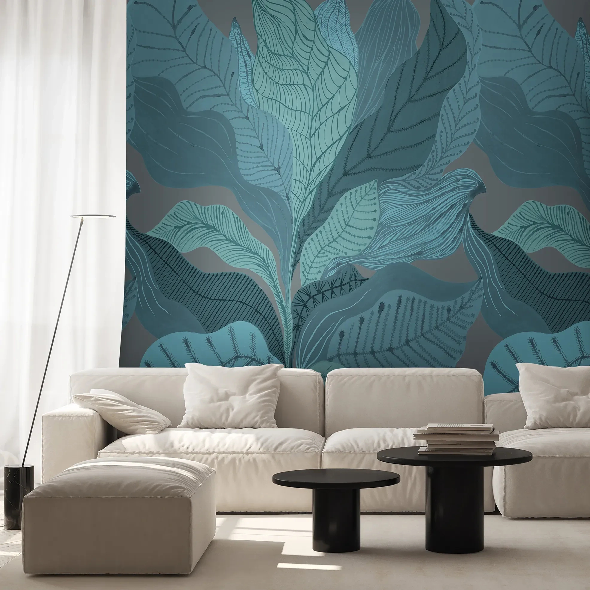 Design fotótapéta óriási levél mintával türkizzöld színben