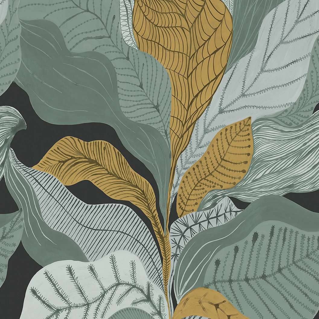 Design fotótapéta óriási levél mintával zöld és mustársárga színben