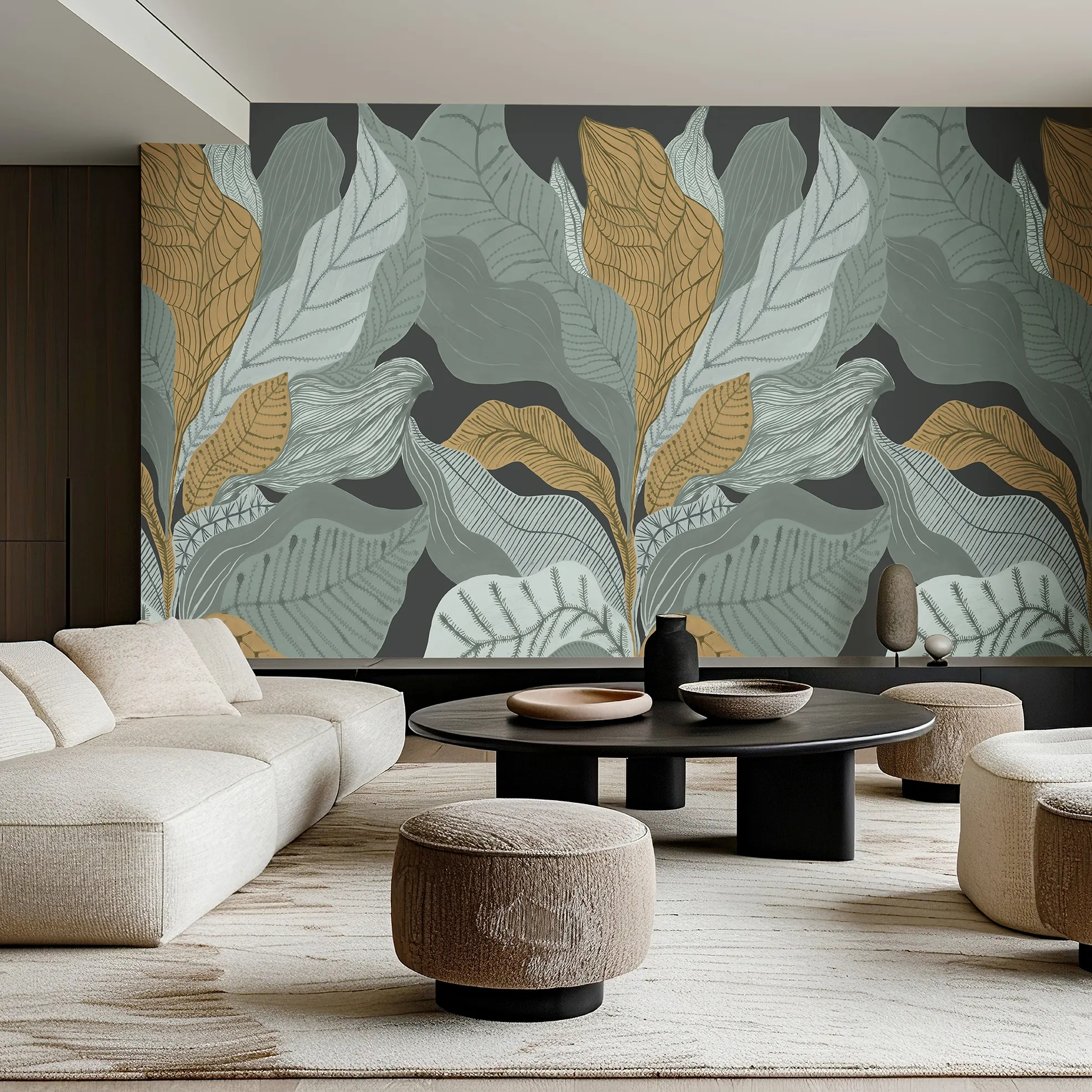 Design fotótapéta óriási levél mintával zöld és mustársárga színben