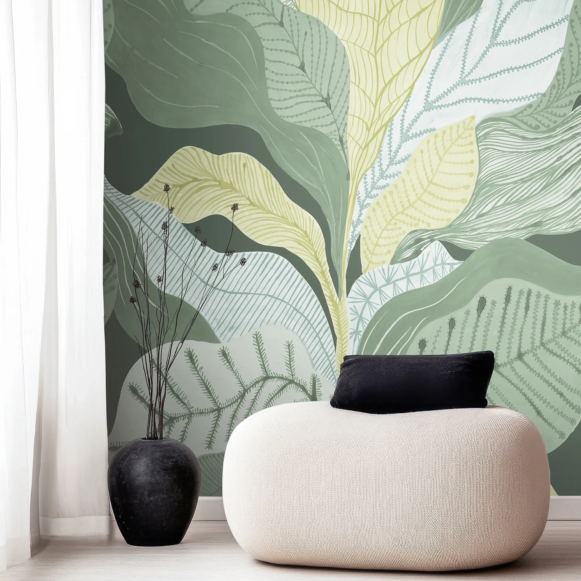 Design fotótapéta óriási levél mintával zöld és sárga színben