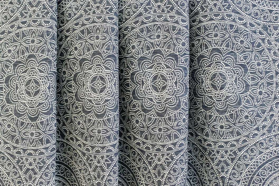 Design függöny textil anyag geometria mintával kék alapon