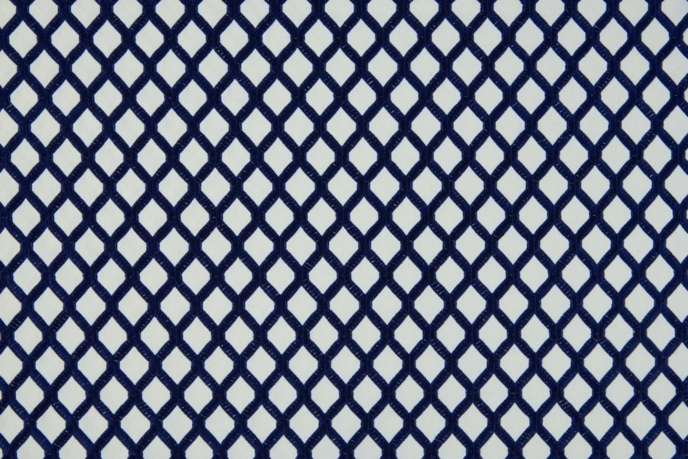 Design függöny textil kék fehér geometria mintával