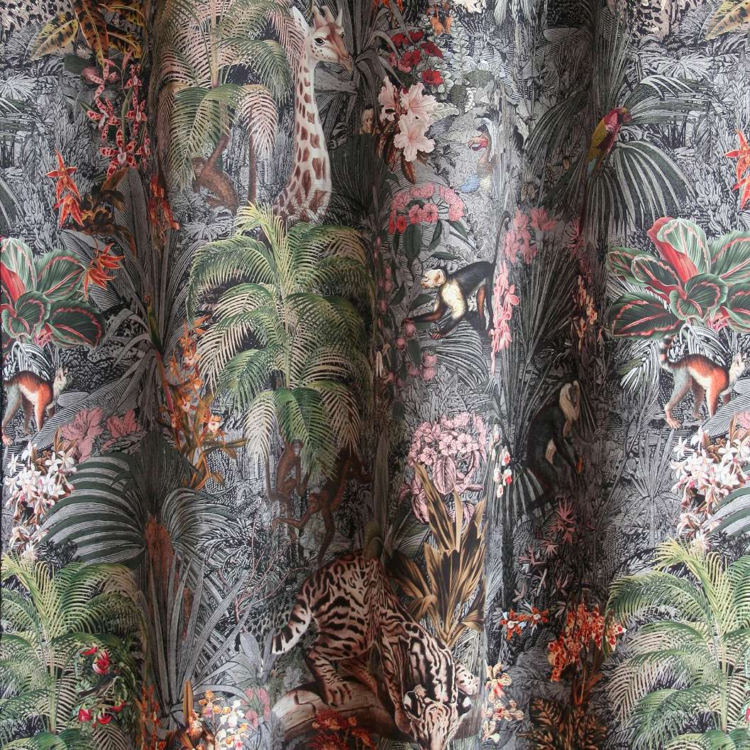 Design függöny textil trópusi állat mintával zöld fekete színben