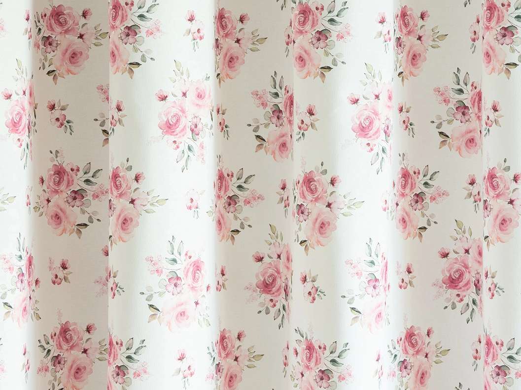 Design sötétítő függöny textil anyag rózsa mintával rózsaszínben