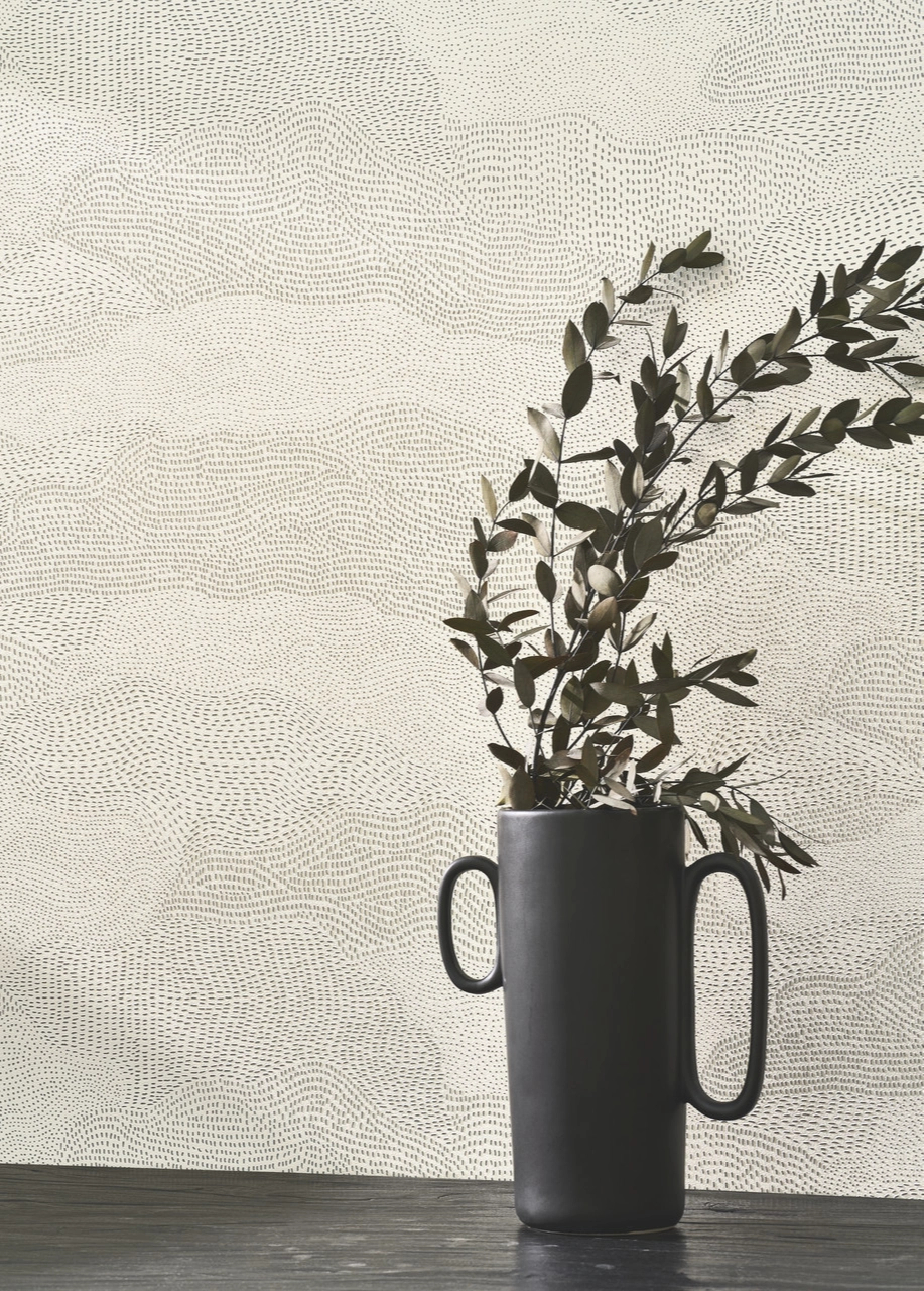 Design tapéta absztrakt hullám mintával fekete és len színben