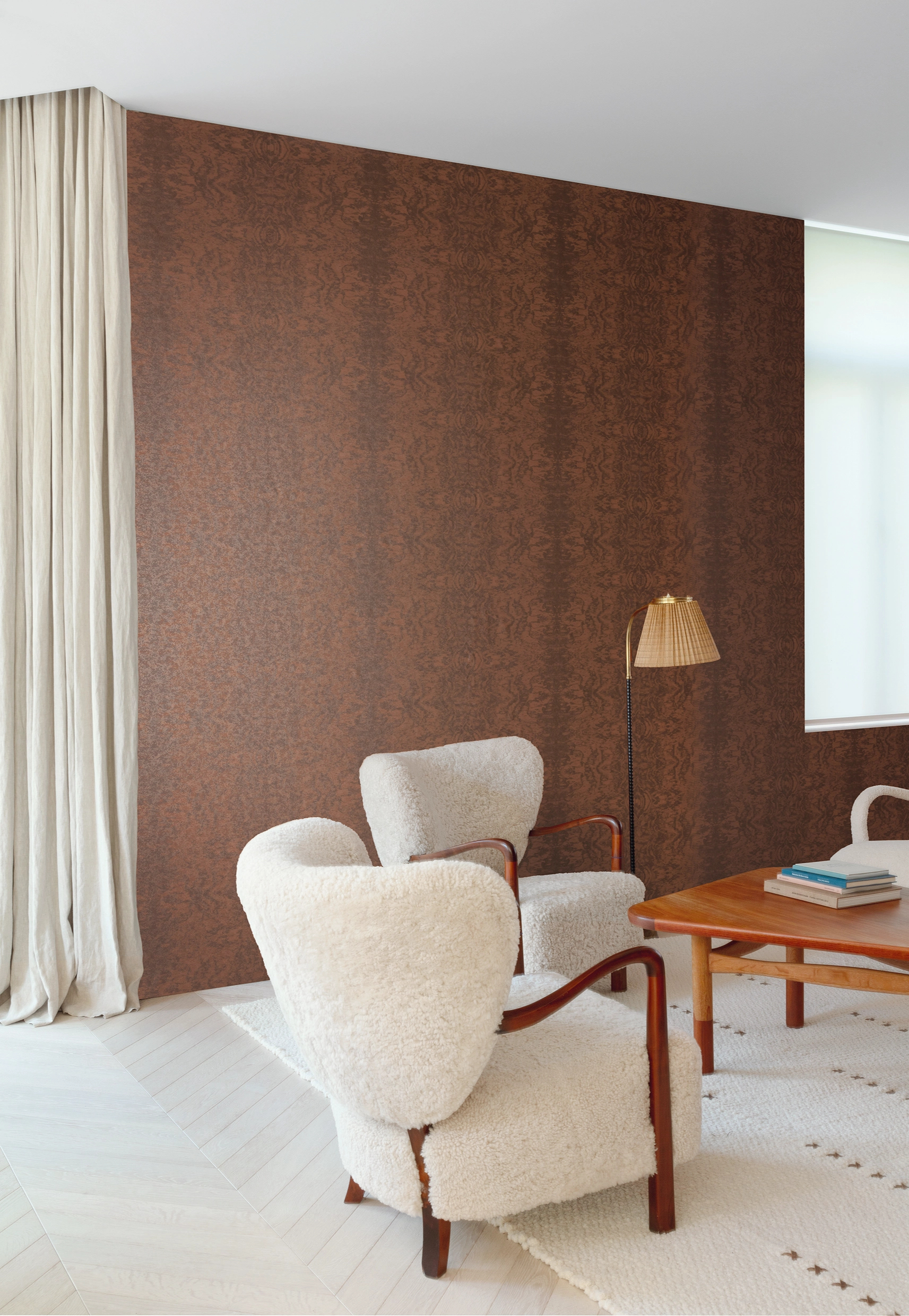 Design tapéta absztrakt mintával koptatott barna színben