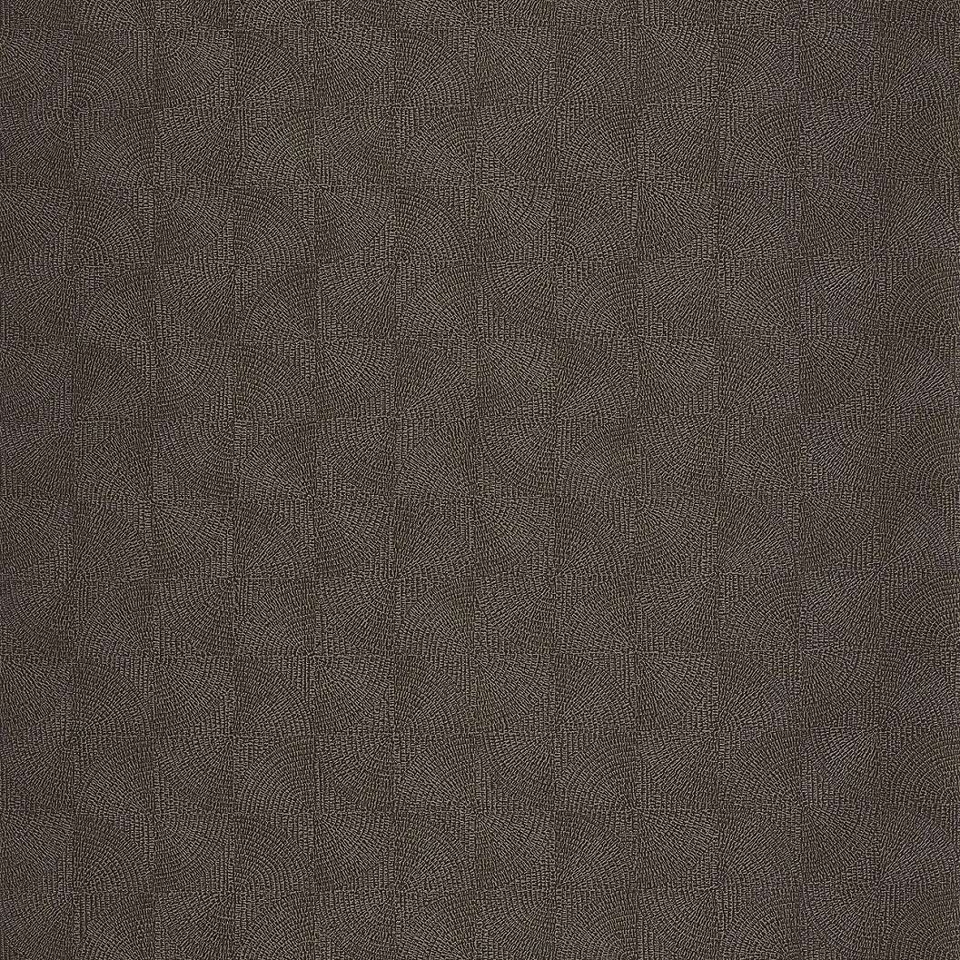 Design tapéta apróbarázdás körcikk és négyzet mintával fényes fekete és bronz színben