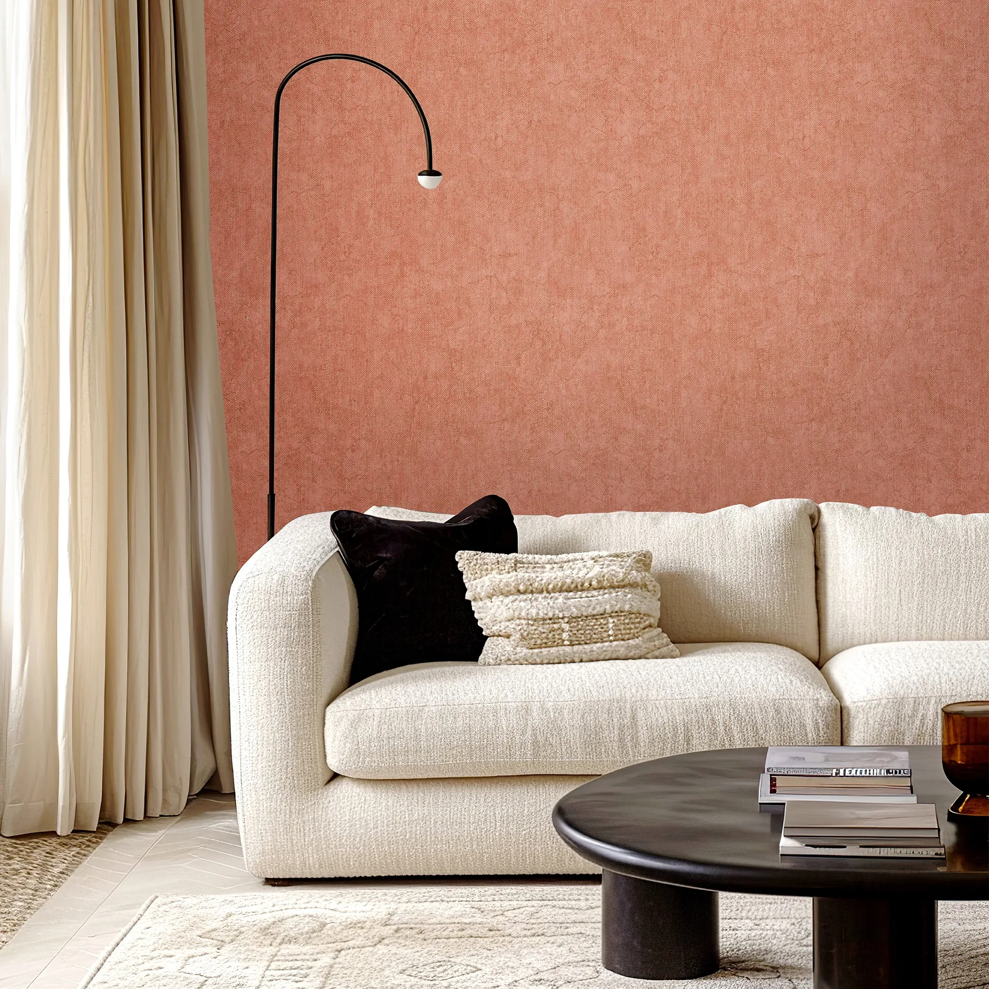 Design tapéta aranyszórt textilhatású mintával terrakotta színben