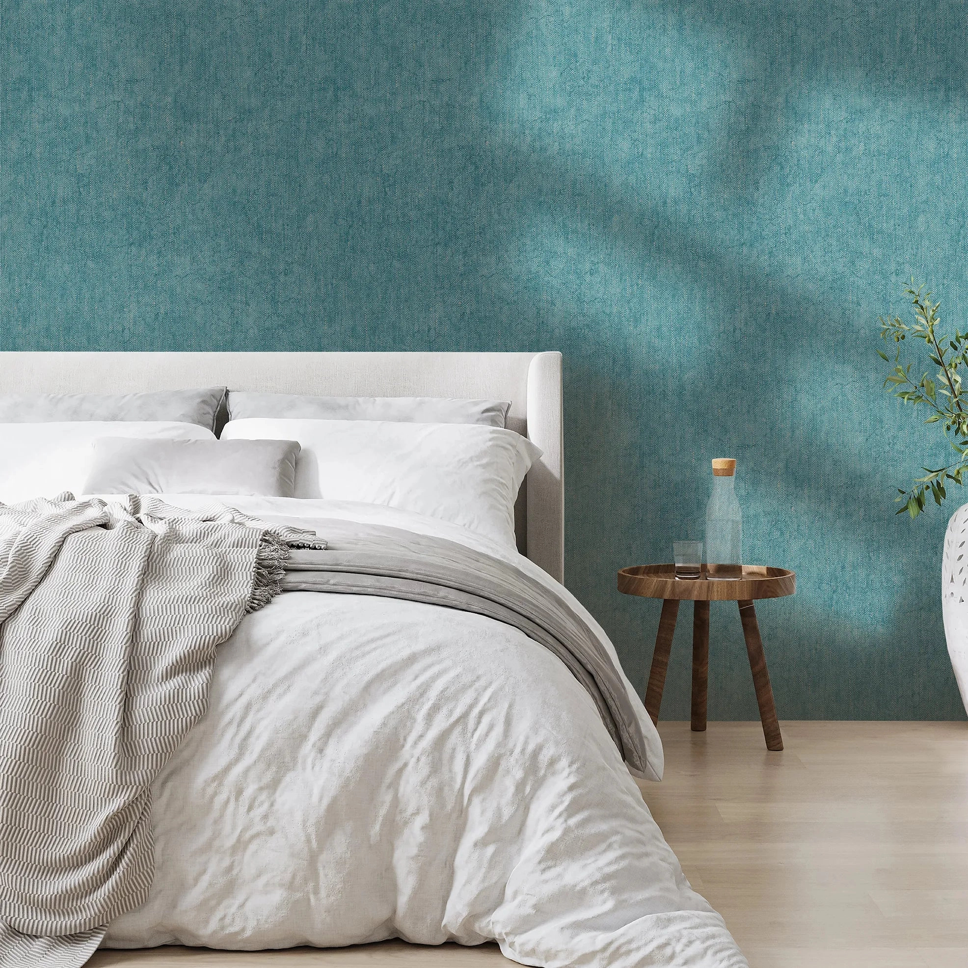 Design tapéta aranyszórt textilhatású mintával türkizkék színben