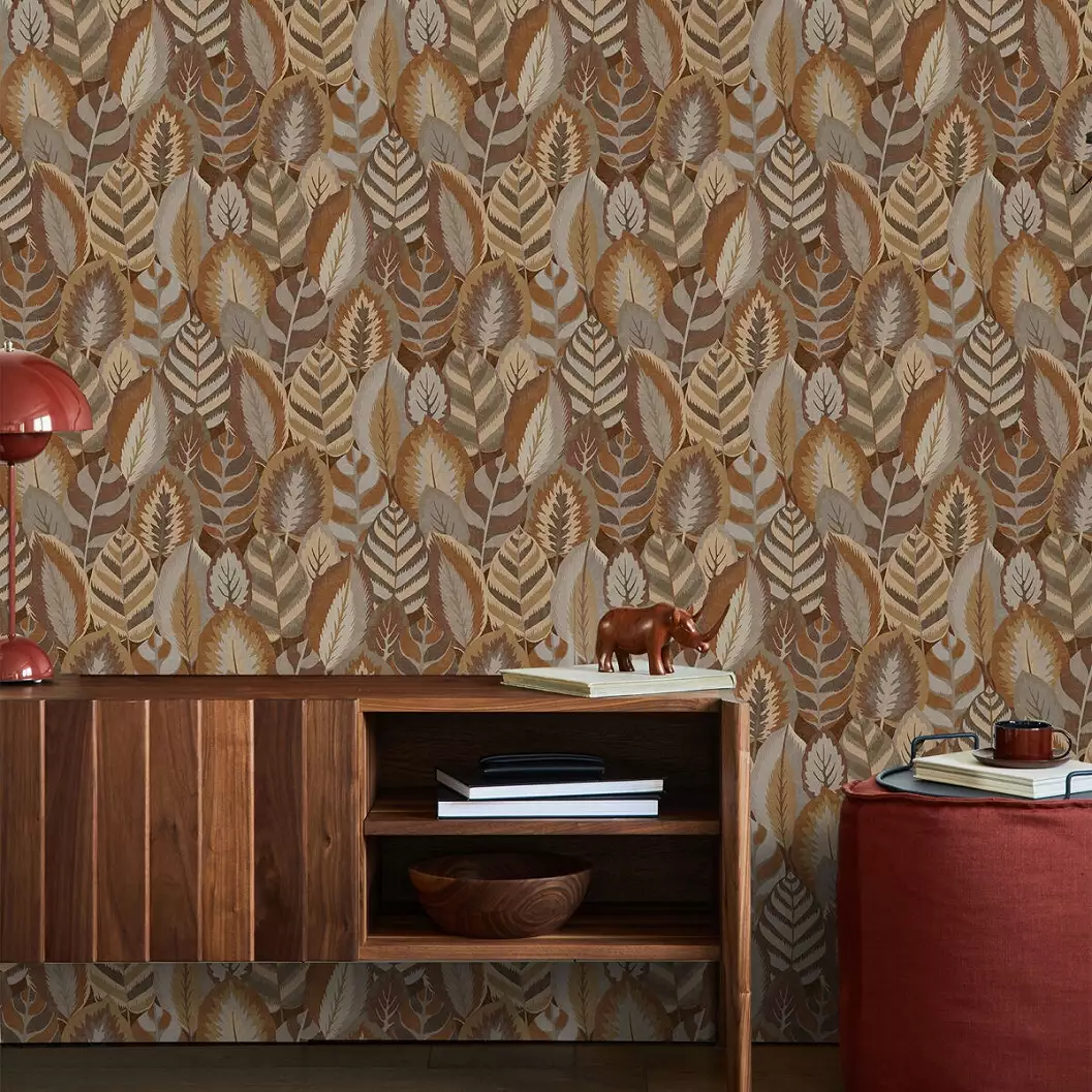 Design tapéta barna terrakotta leveles mintával