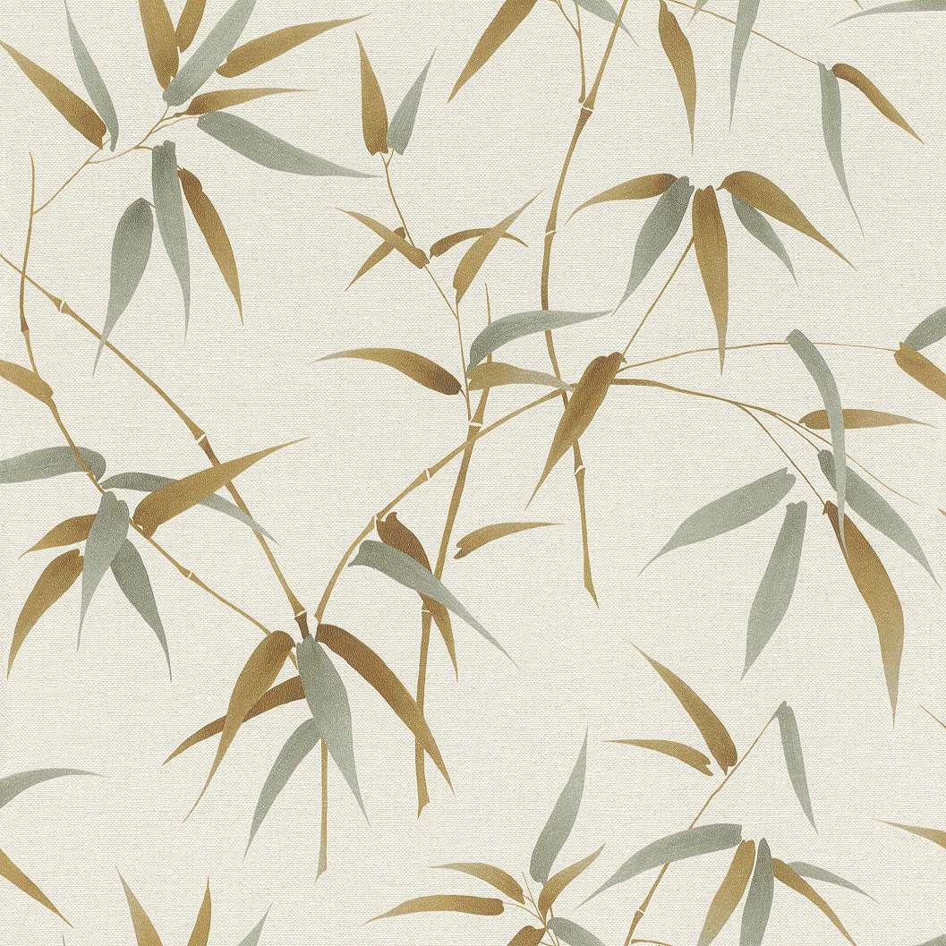Design tapéta bézs alapojn zöld arany bambusz levél mintával