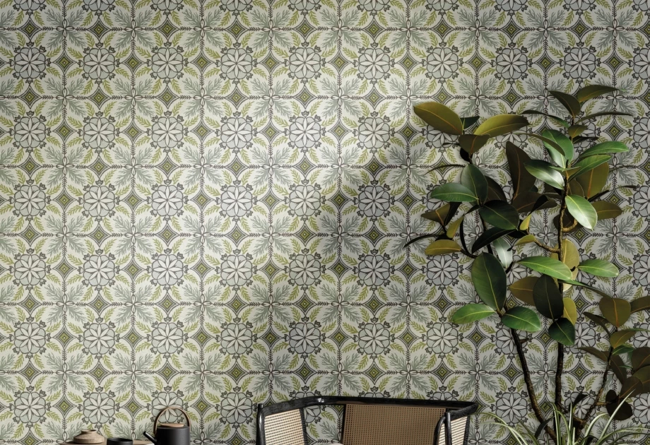 Design tapéta csempe virág mintával kék színben