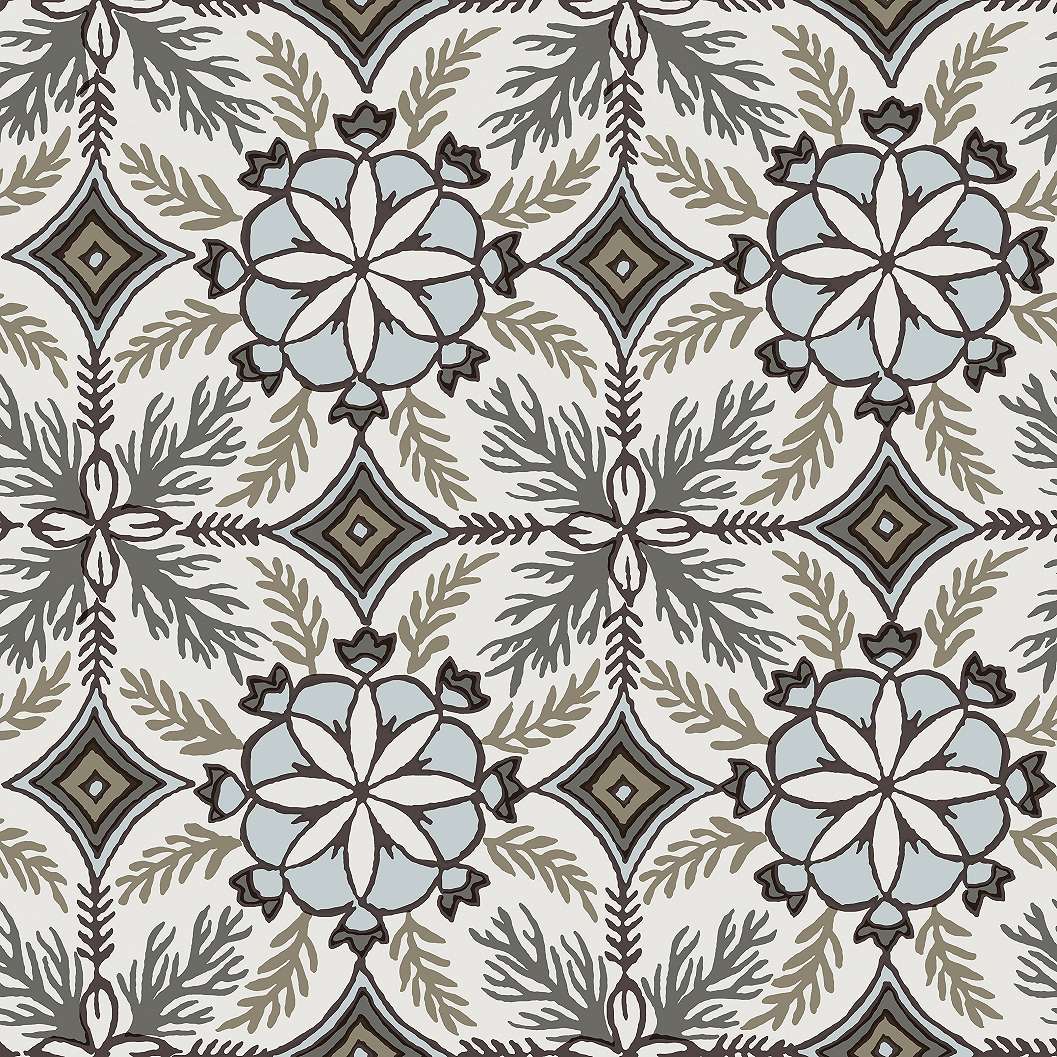 Design tapéta csempe virág mintával szürkésbarna színben