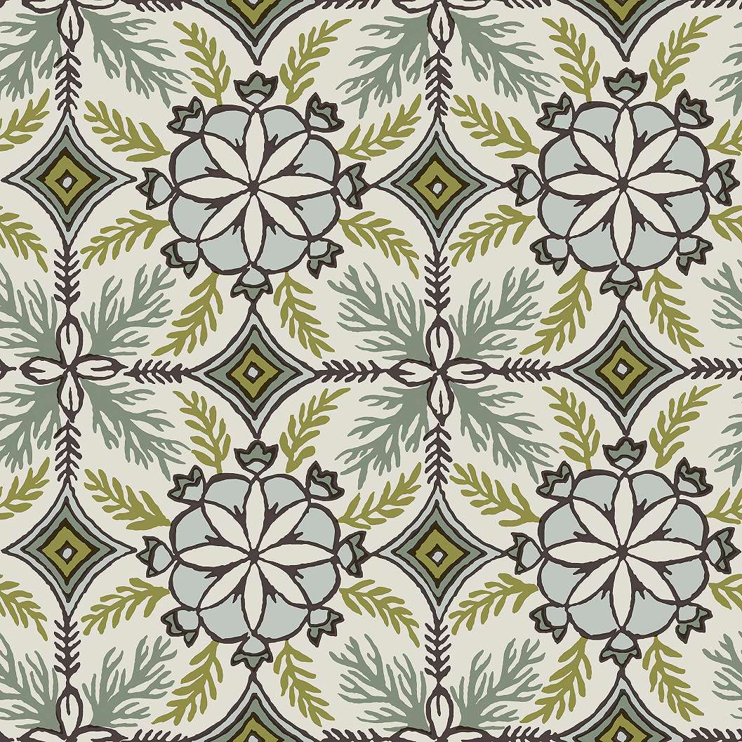 Design tapéta csempe virág mintával zöld színben