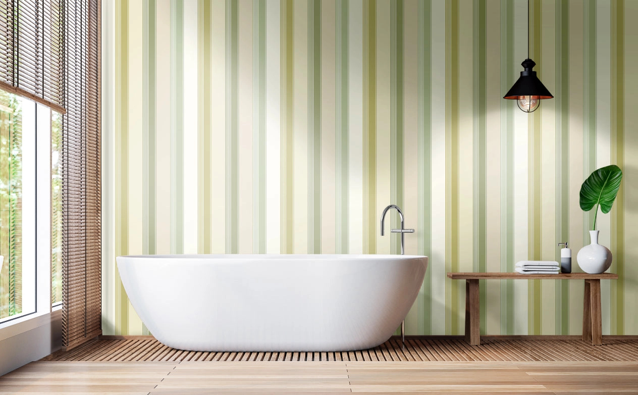 Design tapéta csíkos mintával pisztácia zöld színben