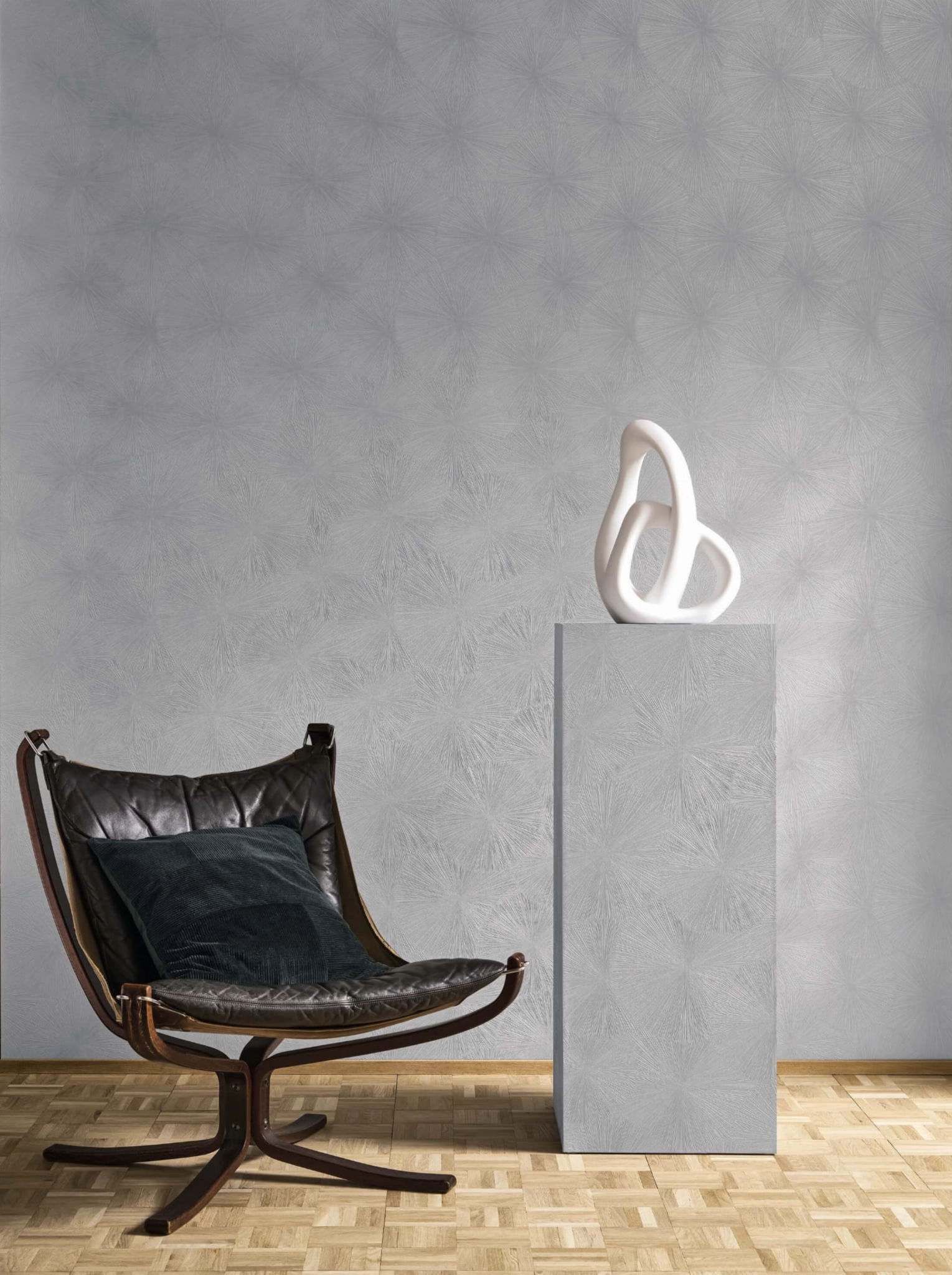 Design tapéta csillagalakú szórtfény mintával fémeshatású ezüst színben