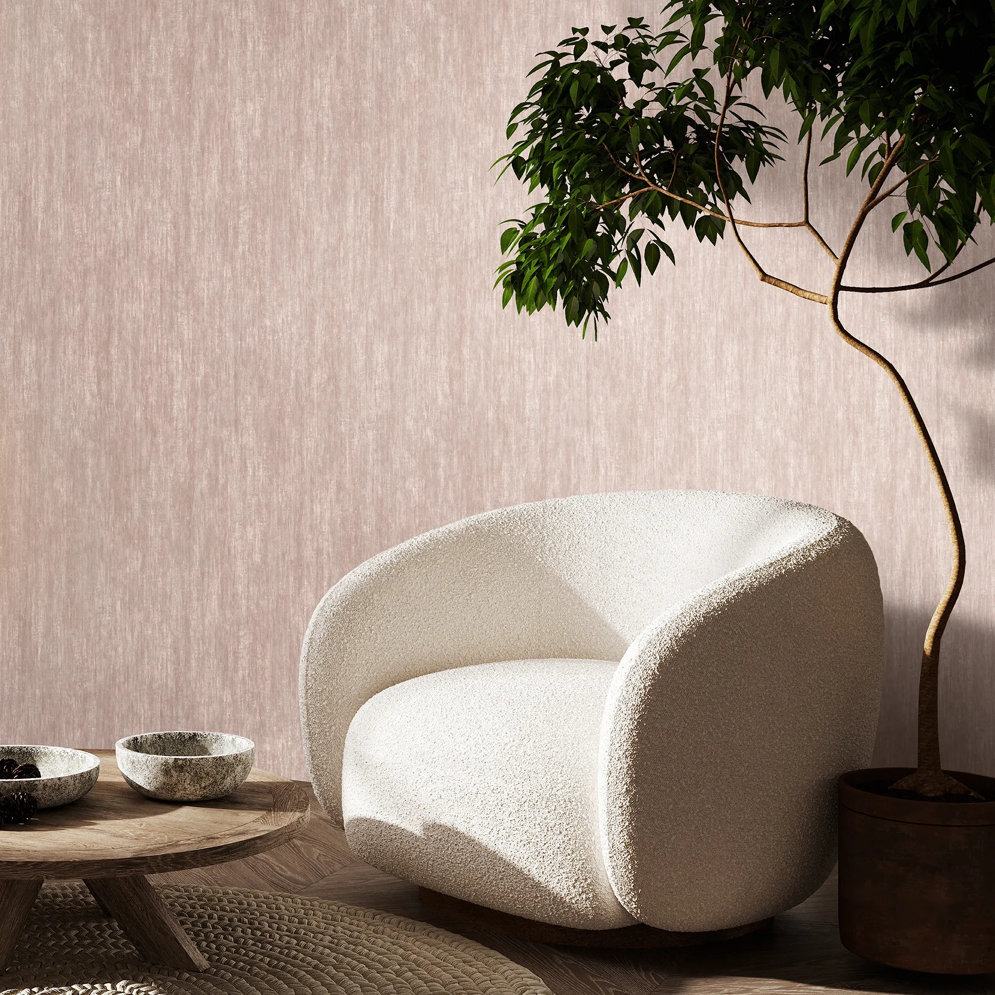 Design tapéta egyszínű koptatott mintával korall színben