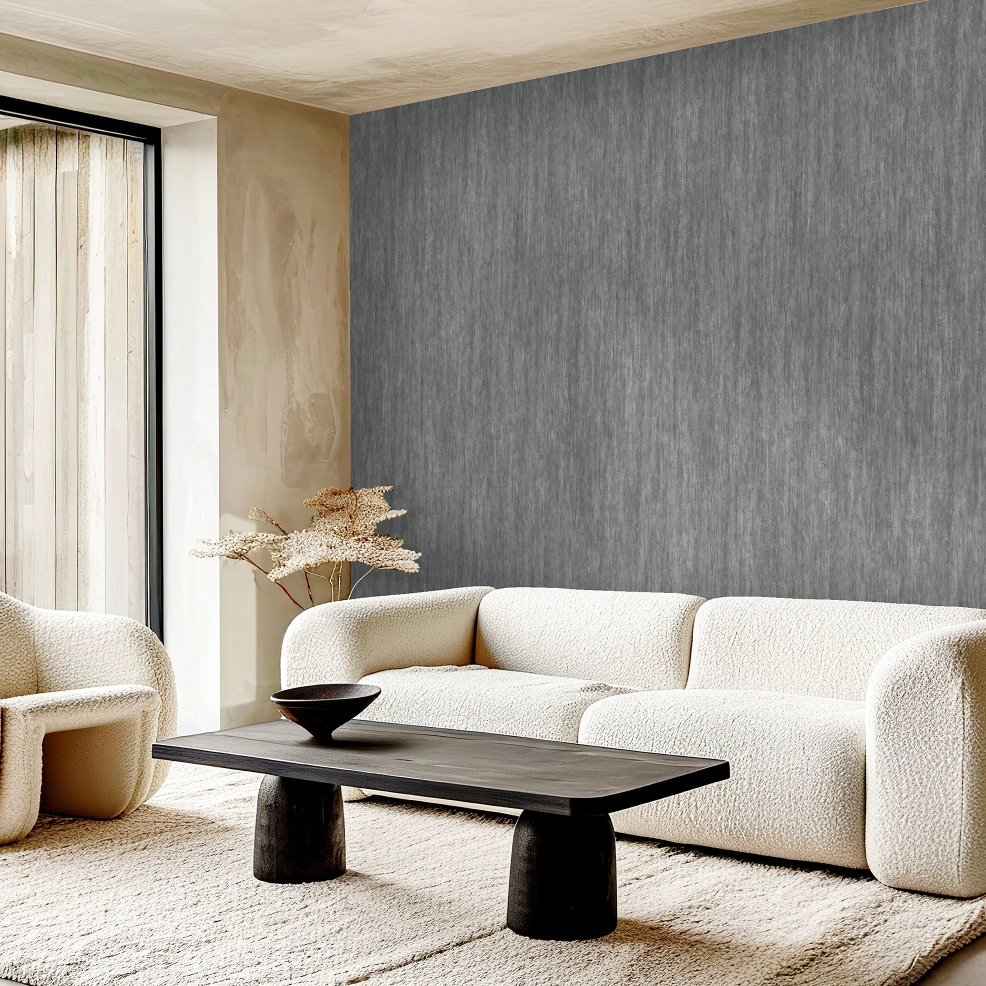 Design tapéta egyszínű koptatott mintával sötétszürke színben