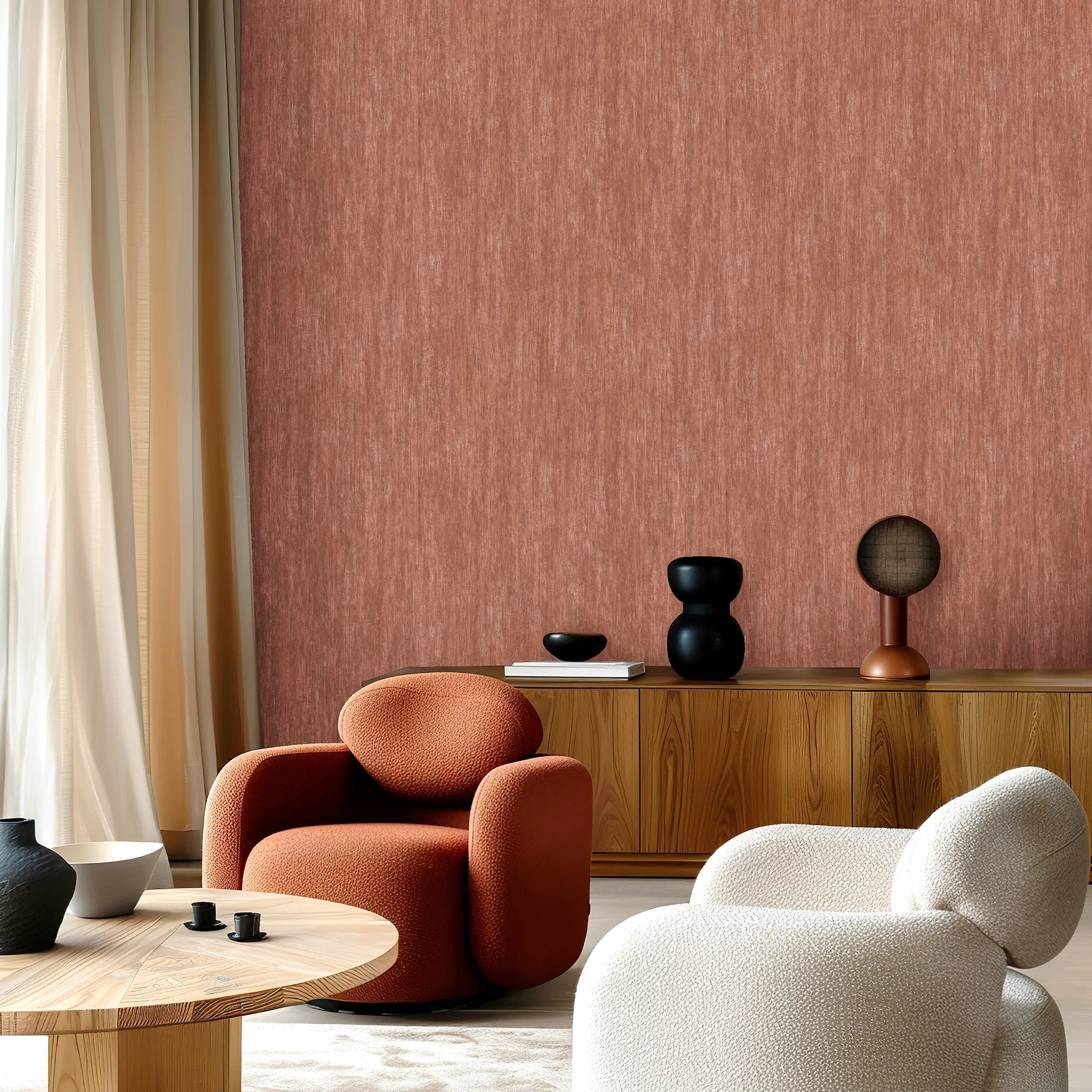 Design tapéta egyszínű koptatott mintával terrakotta színben