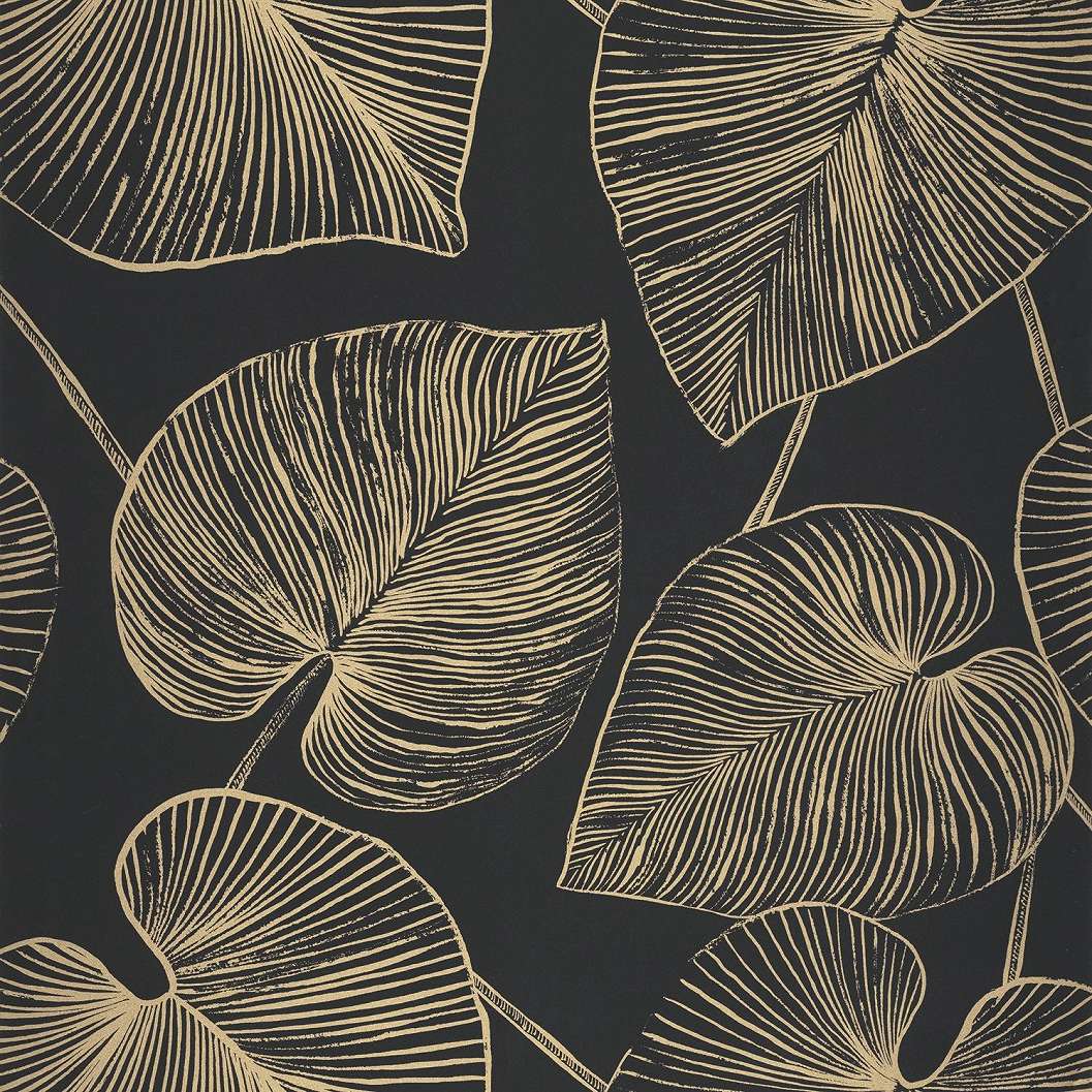 Design tapéta elegáns fekete arany leveles mintával